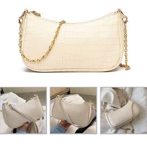 Cream faux crocodile leather shoulder bag